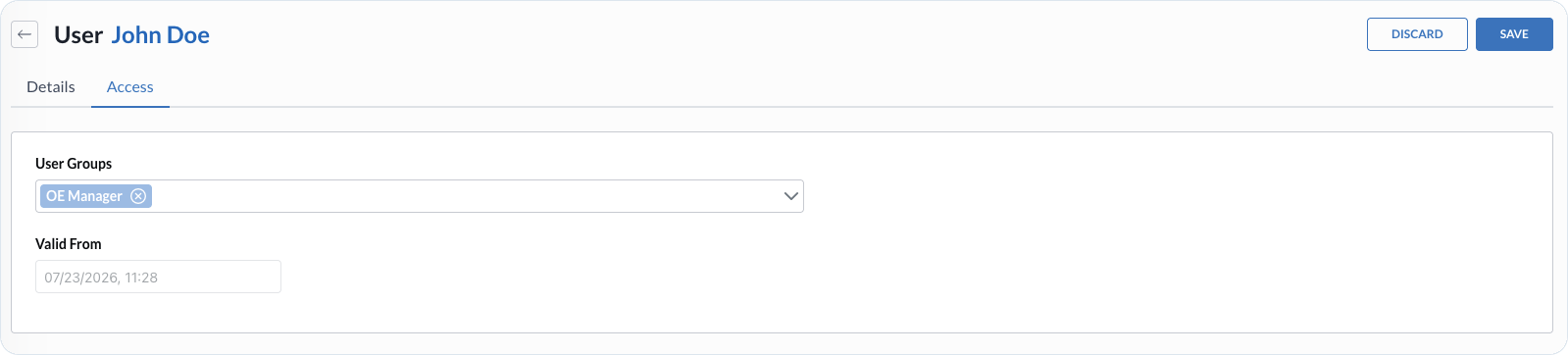 User Access tab with assigned user groups