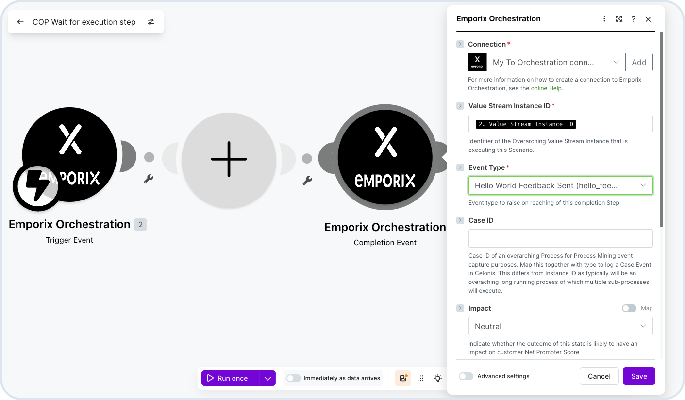 Hello World Feedback Sent selected as Event Type