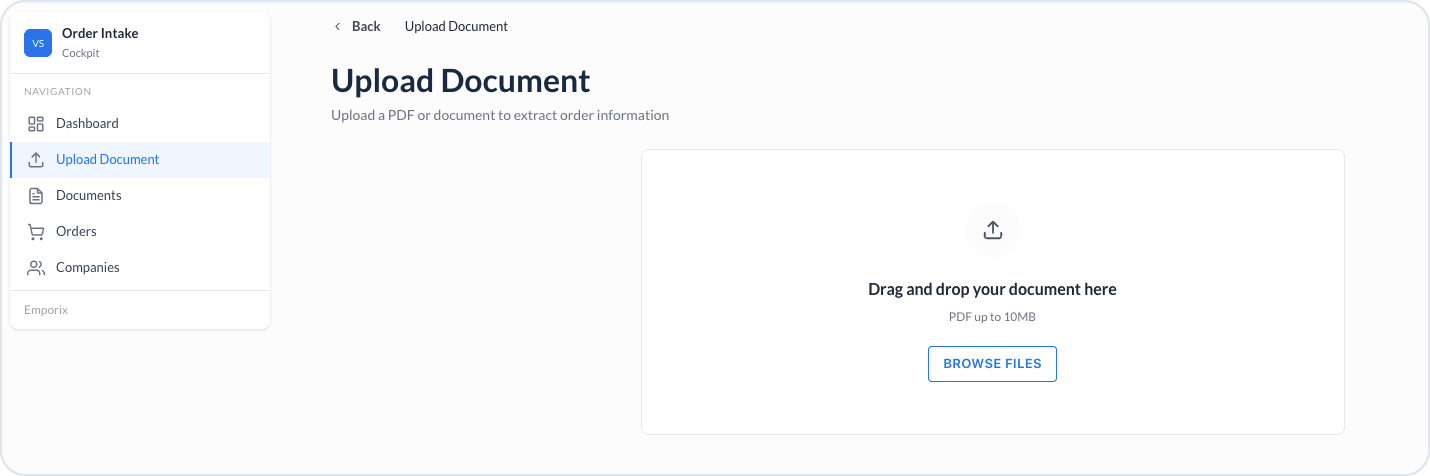Order intake file upload