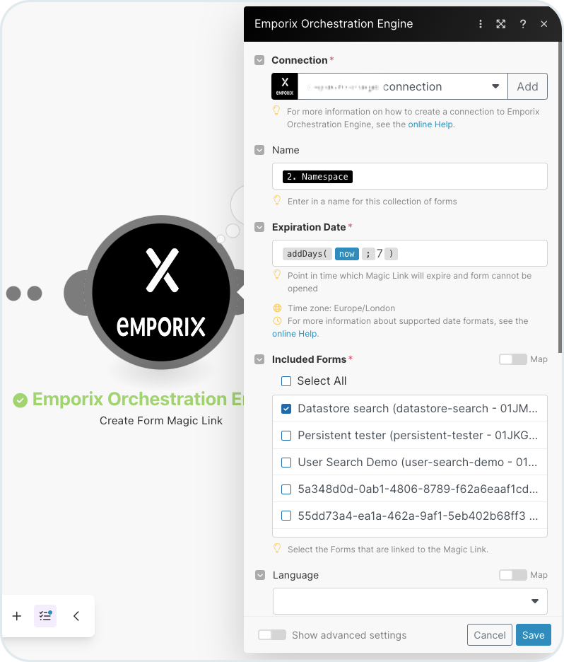 Create Form Magic Link ID module with datastore form selected