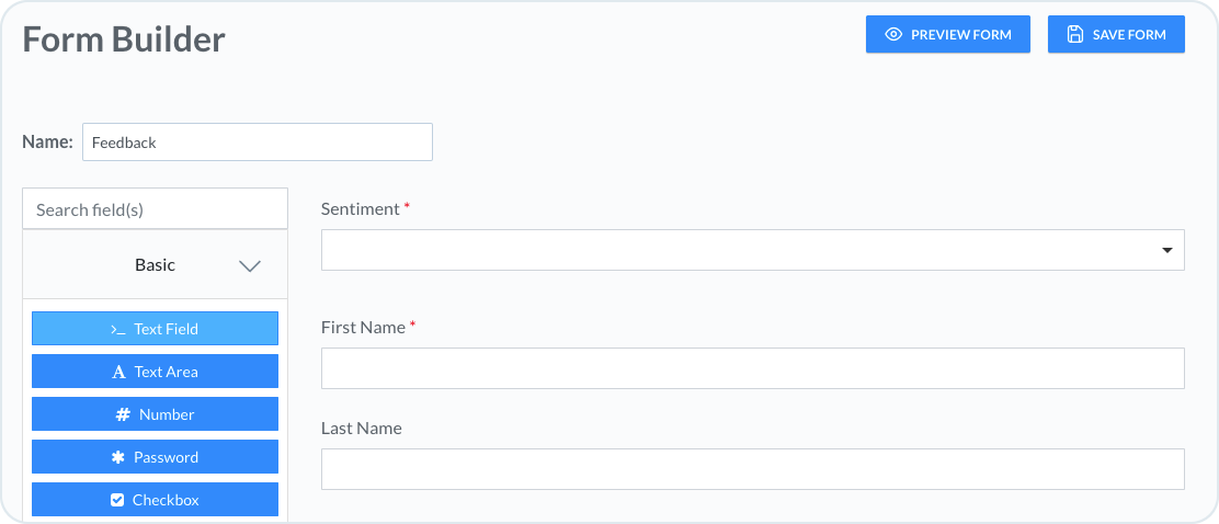 First Name and Last Name fields on the form