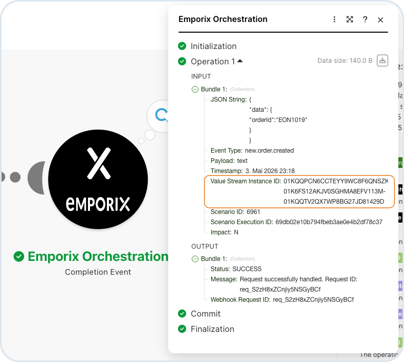 Make scenario completion summary showing the Instance ID