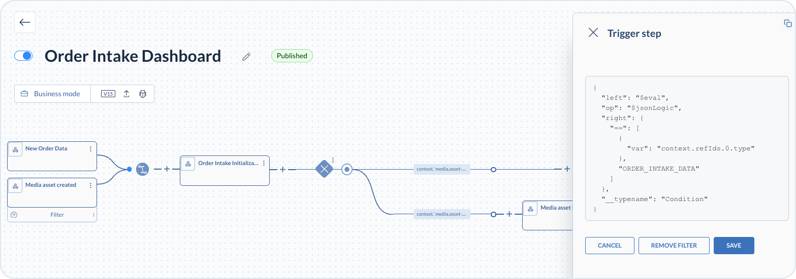 Order intake trigger filter