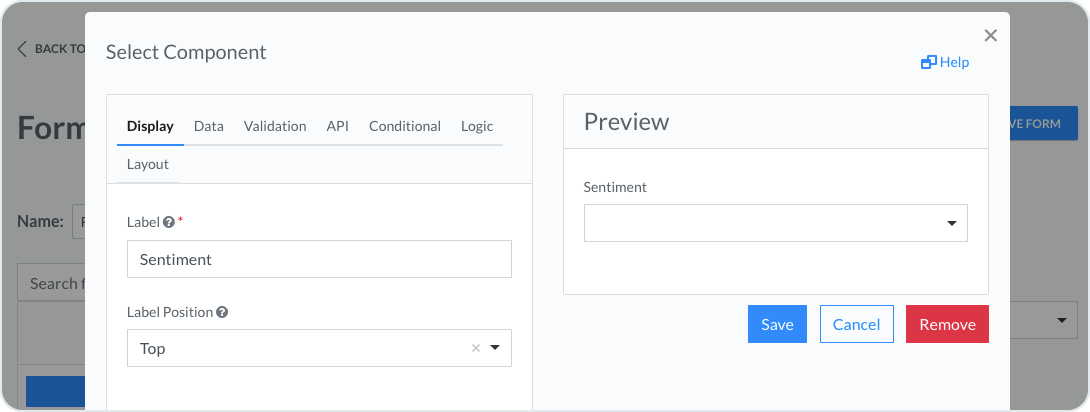 Sentiment dropdown in the Display tab