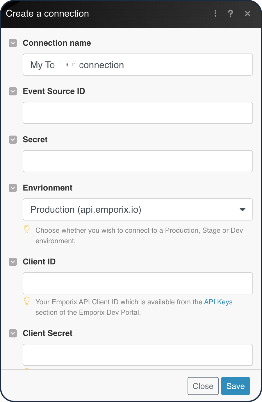 Create a connection window in Make