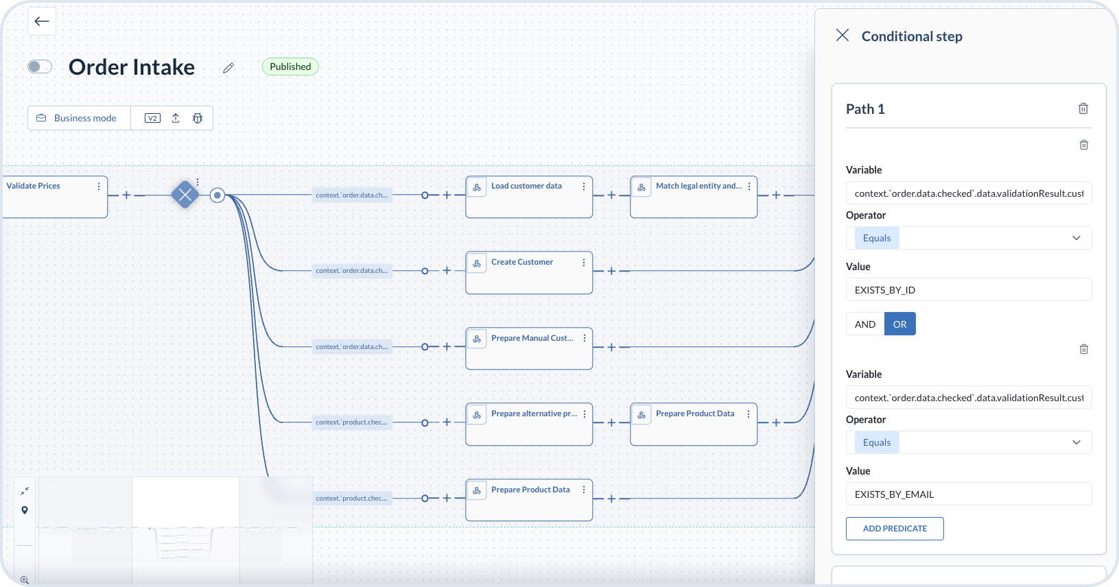 Conditional step in the loop with five paths
