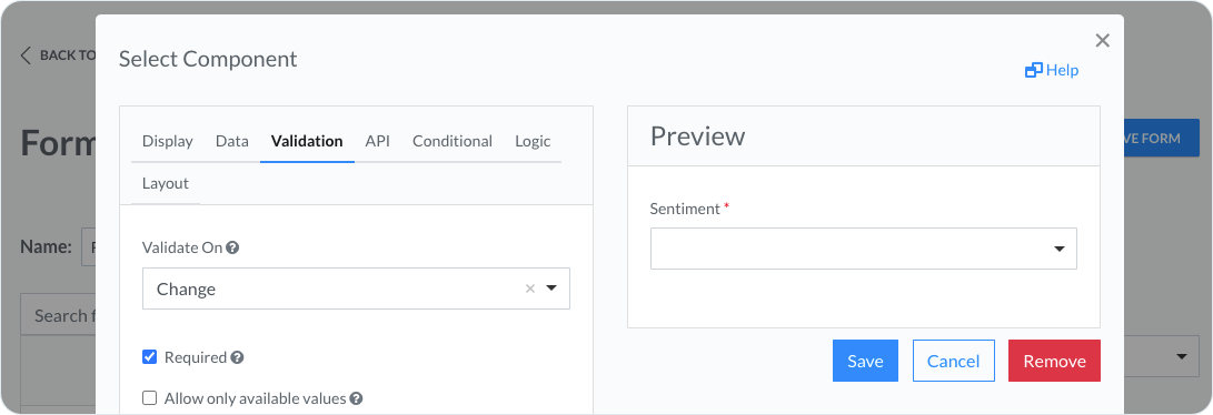 Required validation for the Sentiment field