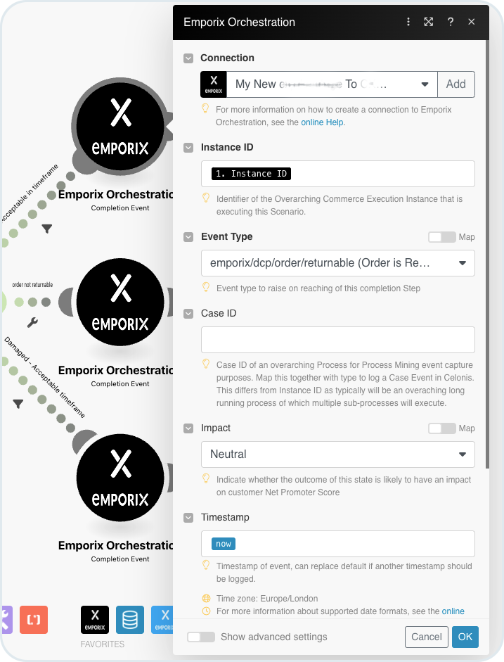 Emporix Orchestration Trigger Event module configuration