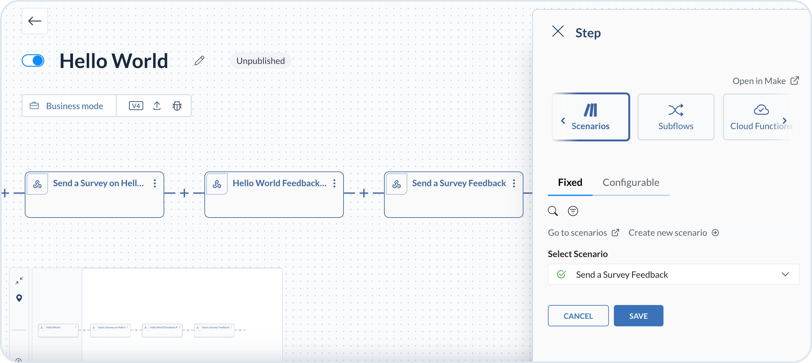 Send a Survey Feedback scenario added as a process step