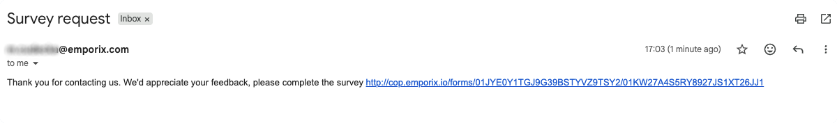 Email with the feedback survey link