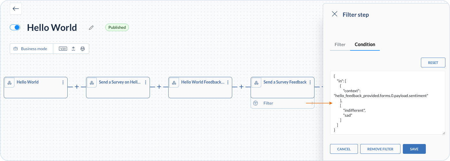 JSON Logic Expression in the Condition tab