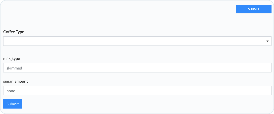 Form with coffee options rendered from custom attributes